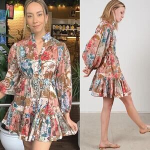 NWT Zimmermann Cassia Drop Waist Patchwork Floral Mini Dress Multi Color Size: